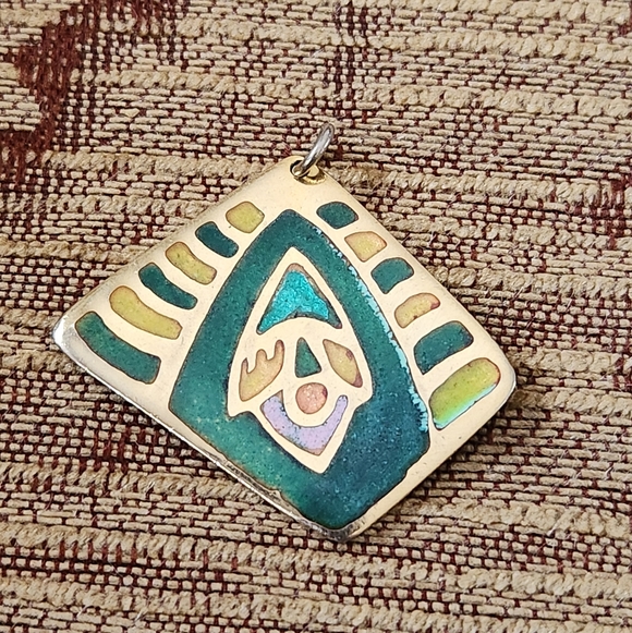 Jewelry - Geometric Enamel Pendant with Multicolor Design